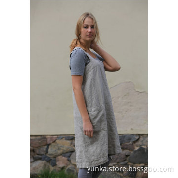 Linen pinafore / Pinafore dress / Square cross linen apron / Japanese apron / Washed long apron